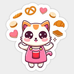 cute cat loves bread Sticker